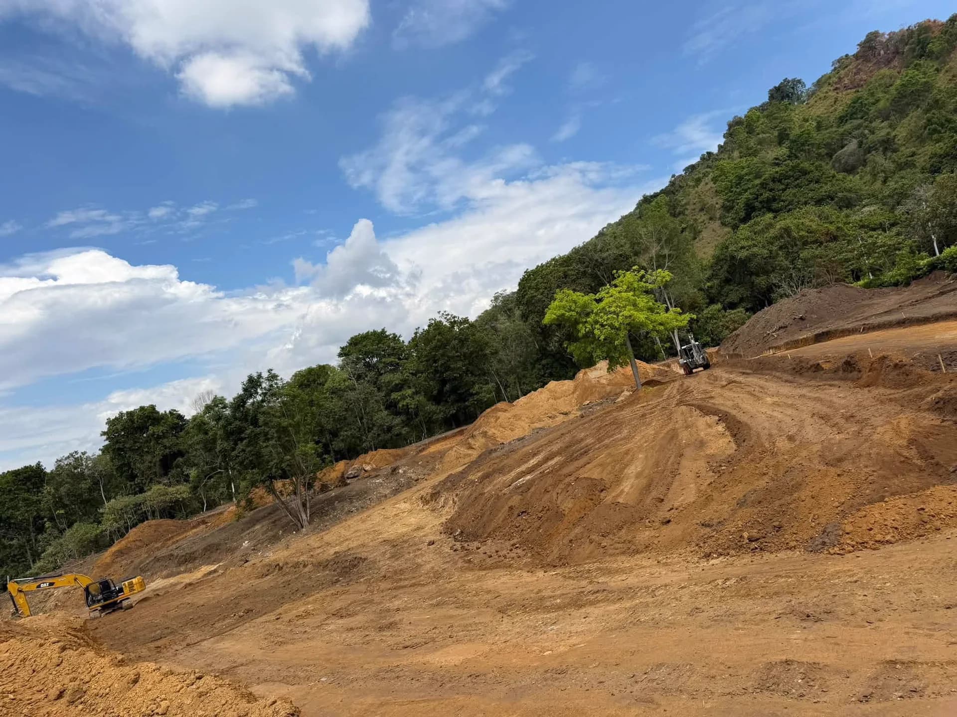 Conformación de la vía en la zona de ladera, junto al borde de monte.